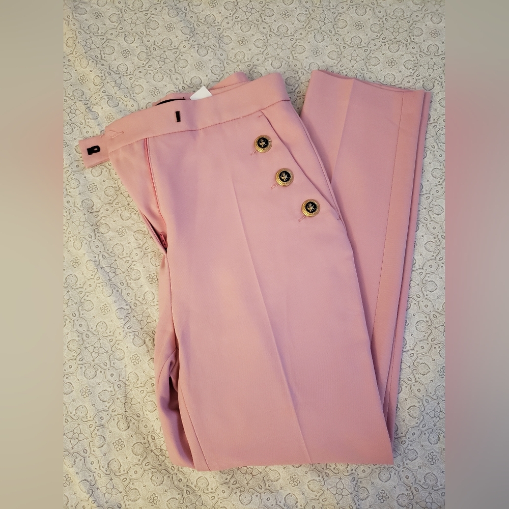 Zara Light Pink Women's Trousers with Button Accents